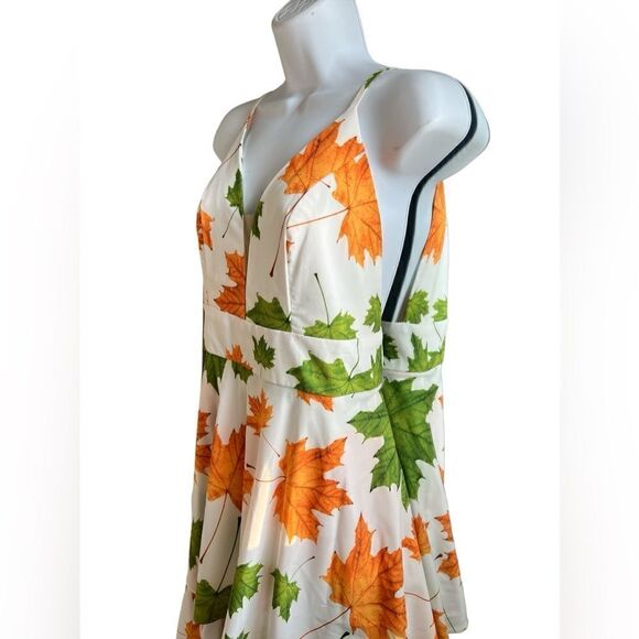 ORIANA RIVERA Tree Leaves Printed Maxi Dress in Fall Ruffles Size L. - Picture 3 of 8